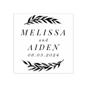 Branches with Couple Wedding Date Rubber Stamp