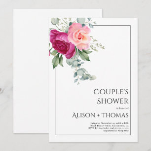 Branches with pink rose flowers couple's shower invitation