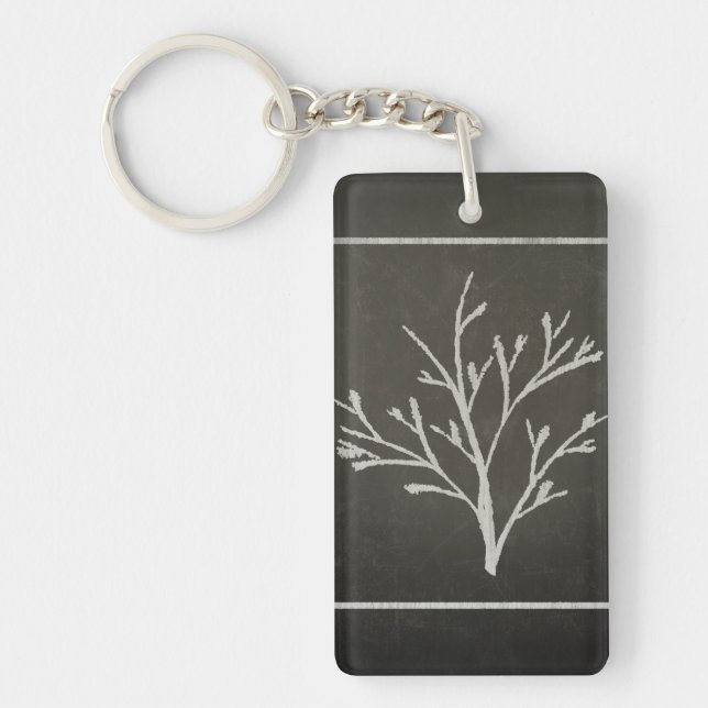 Branching Tree Sapling Chalk Drawing Key Ring (Front)