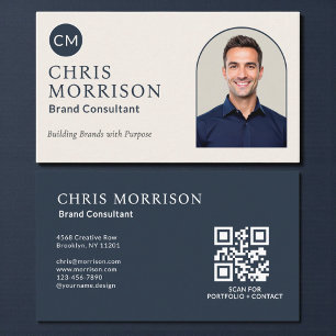 Brand Consultant Photo QR Code Navy Blue Business Card