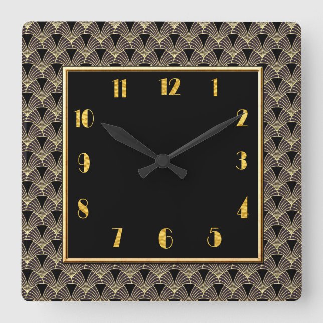 Brand New Art Deco Patterned Square Wall Clock (Front)