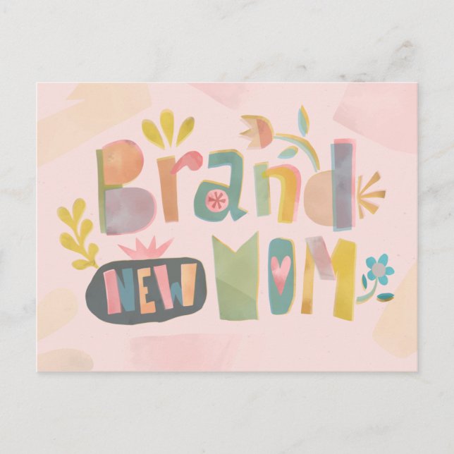 BRAND NEW MOM MOTHER'S DAY FLORAL LETTERING POSTCARD (Front)