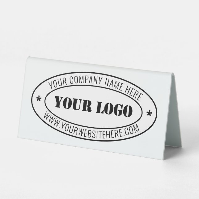 Branded Business Info Name Table Tent Sign Example (Front)