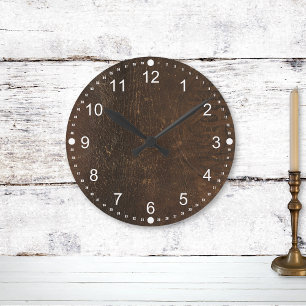 Branded Cowhide Faux Leather Round Clock
