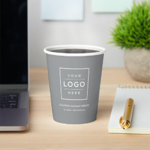 Branded Grey Business Logo Hospitality Paper Cups