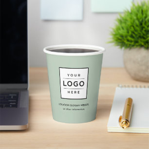 Branded Light Green Business Logo Paper Cups