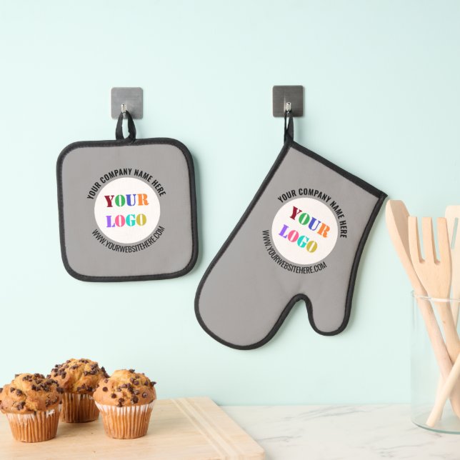 Branded Logo Oven Mitt & Pot Holder Set Template (Insitu(Hanging))
