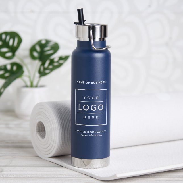 Branded Navy Business Logo Wellness Water Bottle (Yoga)