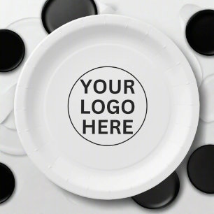 Branded Promotional Business Logo Black & White Paper Plate