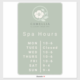 Branded Spa Store Hours Window Vinyl Decal