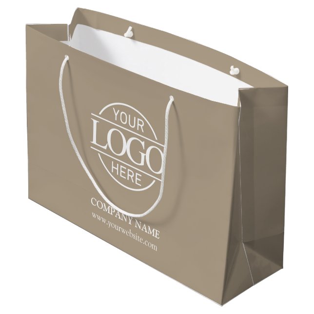 Branded Taupe Beige Business Logo Promotional Large Gift Bag (Back Angled)