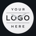 Branded White Business Logo Office Large Clock<br><div class="desc">A clean white round clock designed for businesses to brand with their own custom logo for office walls, reception areas, conference rooms, or storefronts. The minimalist white background showcases your uploaded logo as the central design element, creating a polished branded statement piece. The logo image and background scale are fully...</div>