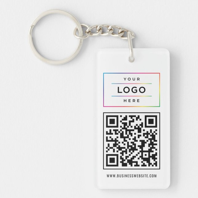 Branded White Logo QR Website Promo Key Ring (Front)
