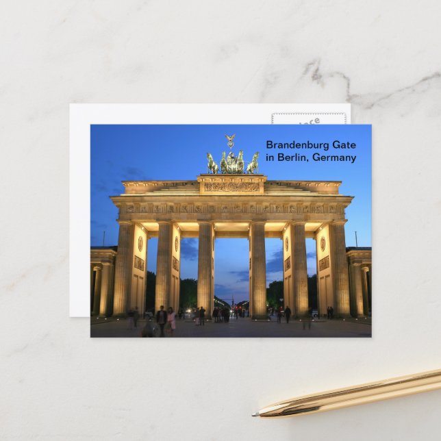 Brandenburg Gate in Berlin, Germany at Night Postcard (Front/Back In Situ)