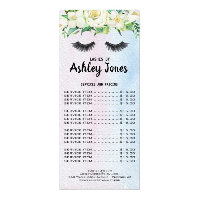 Branding Price List | Lash Extensions Rack Card (Front)
