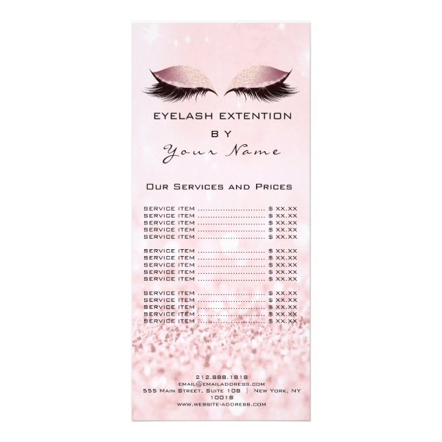 Branding Price List Lashes Extension Pink Eyes Rack Card (Front)