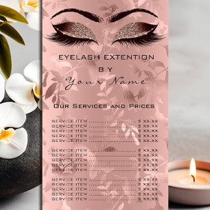 Branding Price List Lashes Extension Rose Birds Rack Card