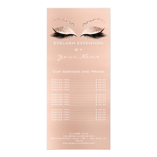 Branding Price List Lashes Extension Rose White Rack Card (Back)