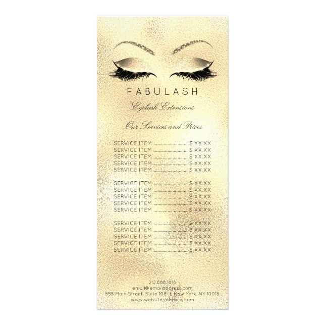 Branding Price List Lashes Extention Gold Makeup1 Rack Card (Front)