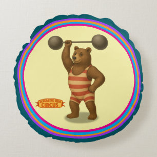Brandon, circus strong-bear round cushion