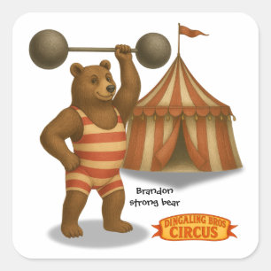 Brandon, circus strong bear square sticker