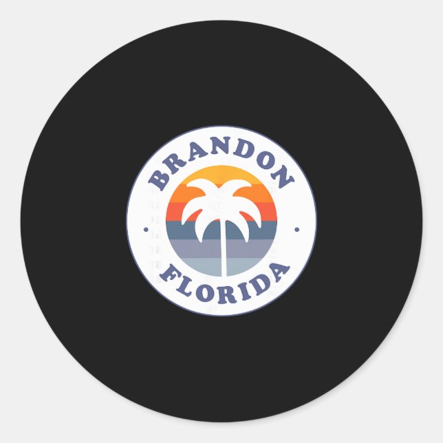 Brandon Florida Fl Retro Sunset Palm Tree Souvenir Classic Round Sticker (Front)