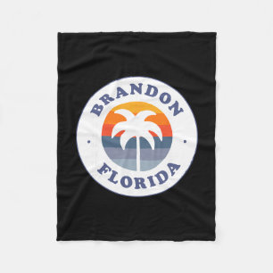 Brandon Florida Fl Retro Sunset Palm Tree Souvenir Fleece Blanket