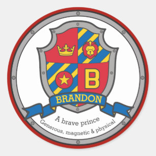 Brandon letter B name meaning heraldry shield Classic Round Sticker