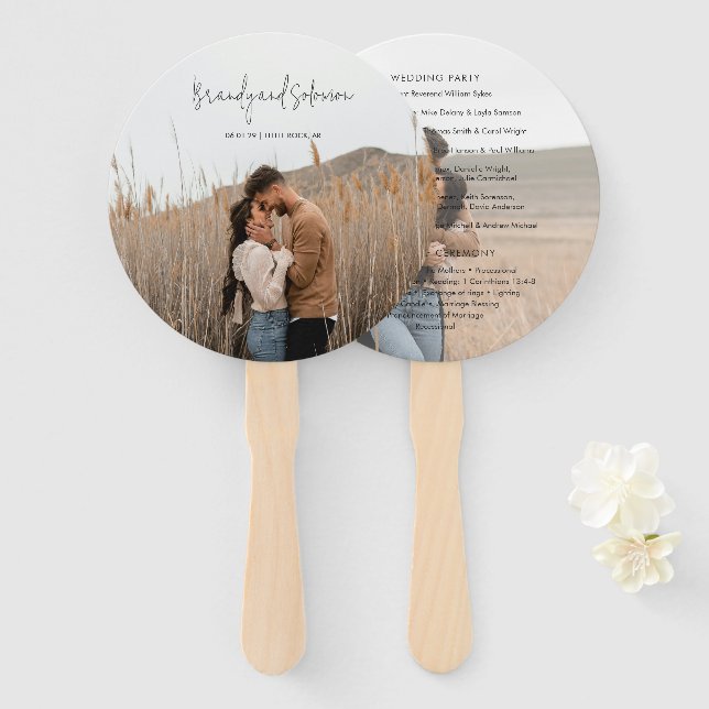 Brandy Simple Photo Modern Wedding Program Hand Fan (Front and Back)