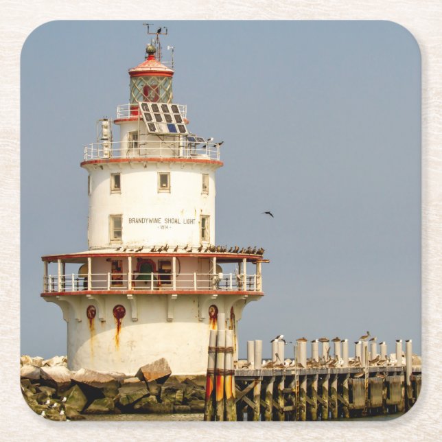 Brandywine Shoal Lighthouse Square Paper Coaster (Front)