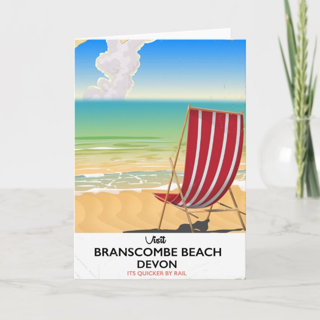 Branscombe Beach Devon vintage seaside poster Holiday Card (Front)