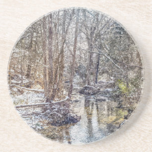 Branson Fall Creek Winter Snow Painterly Coaster