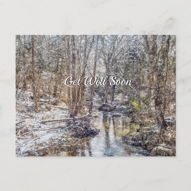 Branson Fall Creek Winter Snow Painterly Get Well Postcard (Front)