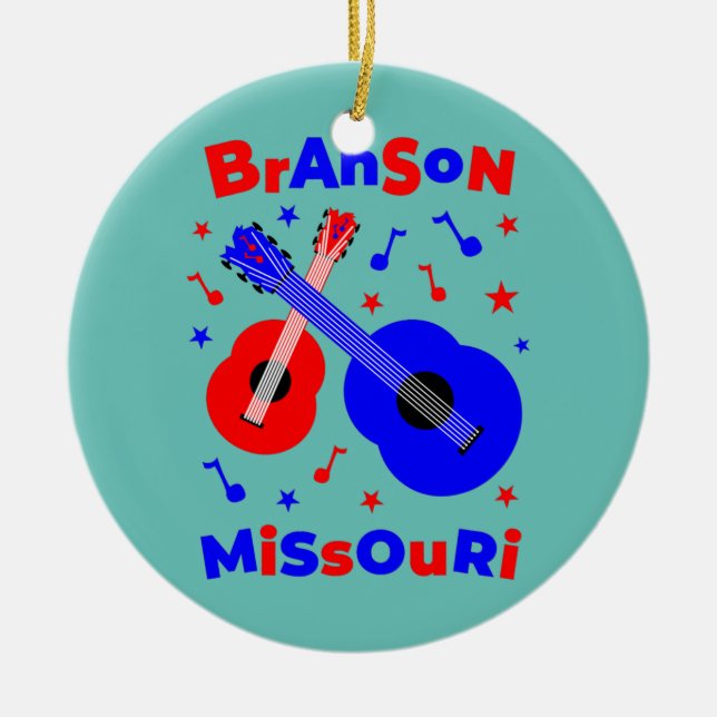 Branson Missouri Family Vacation Guitar  Ceramic Ornament (Front)