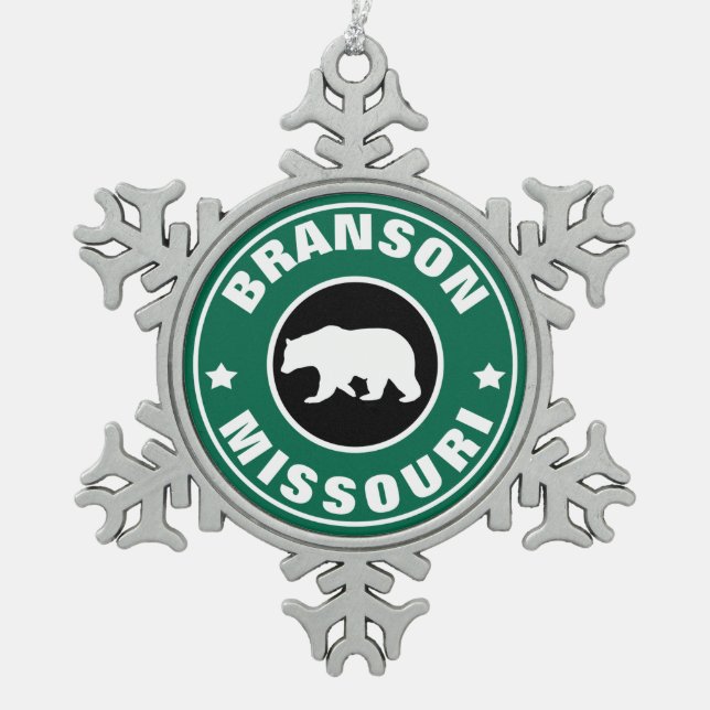 Branson Missouri Snowflake Pewter Christmas Ornament (Front)