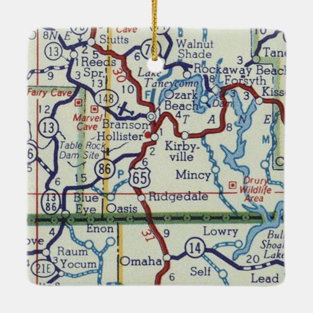 Branson MO Vintage Map Ceramic Ornament (Back)