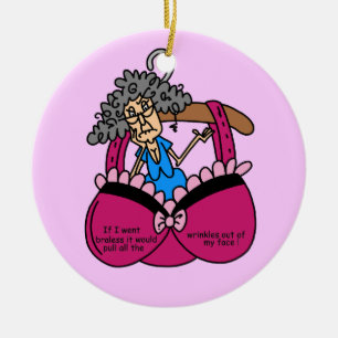 Bras and Wrinkles Humour Ceramic Tree Decoration