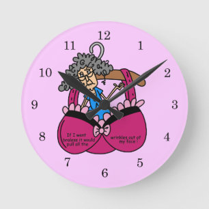 Bras and Wrinkles Humour Round Clock