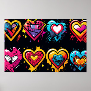 Brash punk hearts in vibrant colours poster