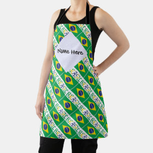 Brasil and Brazilian Flag Tiled with Your Name Apron