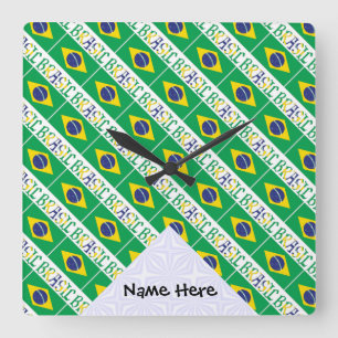Brasil and Brazilian Flag Tiled with Your Name Square Wall Clock
