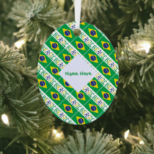 Brasil Bandera do Brasil Tiled Personalised Metal Tree Decoration
