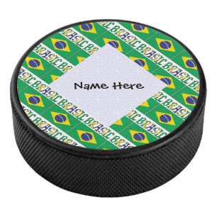 Brasil Bandiera Brasil Tiled Personalised Name Hockey Puck