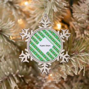 Brasil Bandiera Brasil Tiled Personalised Name  Snowflake Pewter Christmas Ornament