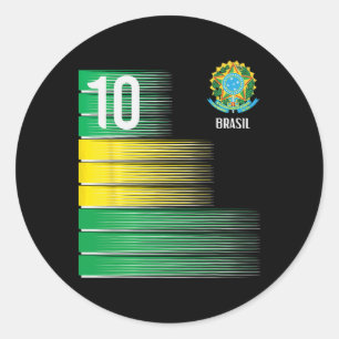 Brasil Flag Number 10 Brazil Soccer Men Women Boys Classic Round Sticker