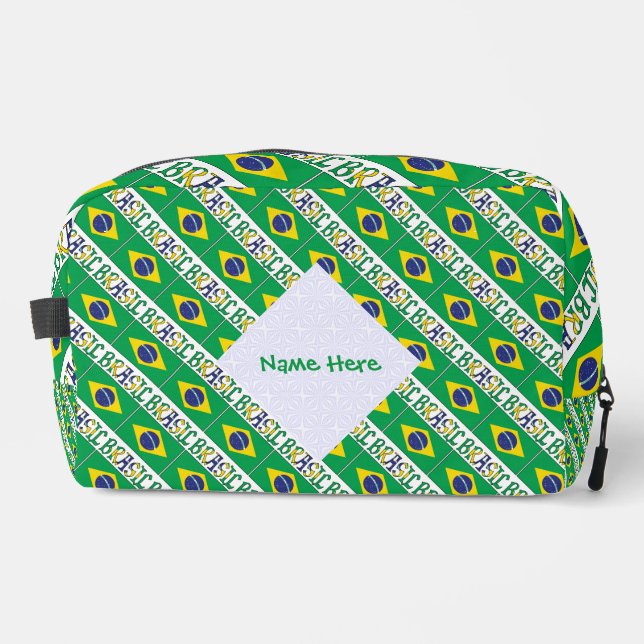 Brasil Flag Personalised Tiled Travel Dopp Kit (Front)