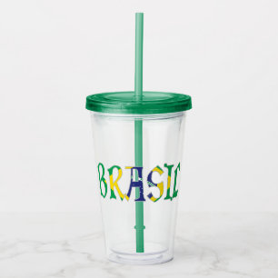 Brasil in Portuguese in Flag Colours Acrylic Tumbler
