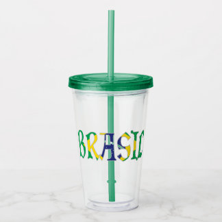 Brasil in Portuguese in Flag Colours Acrylic Tumbler