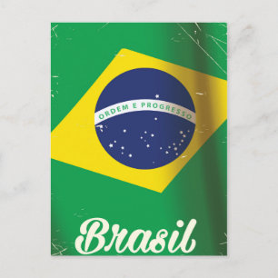 Brasil national flag vintage travel poster postcard