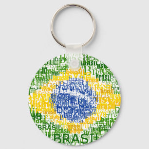 Brasil Text Flag Round Keychain